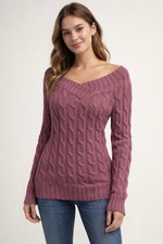 Charlotte Russe Mauve Cable Knit Off Shoulder Sweater Women’s Medium
