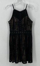 Black Lace Preowned Women’s Spag Strap Lace Lined Mini Dress Size Medium