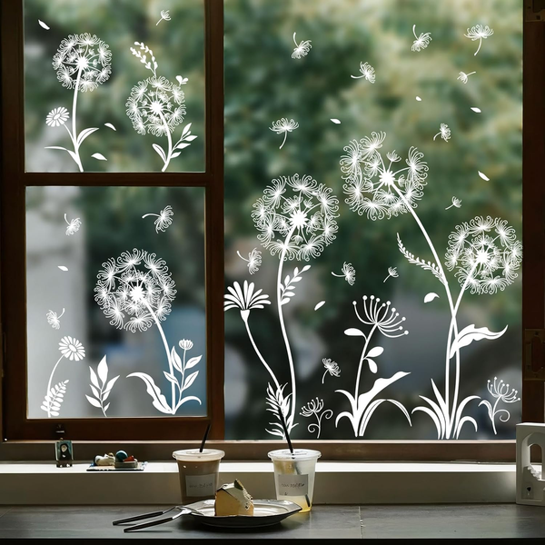 Tanlaby Weiß Fensterbilder Pusteblume Pflanzen Schmetterling Fensteraufkleber-image