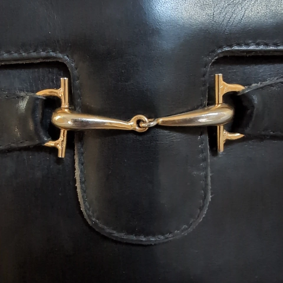 复古古驰黑色皮革照片卡夹钱包经典马位闭合 — 第 2/4 张图片