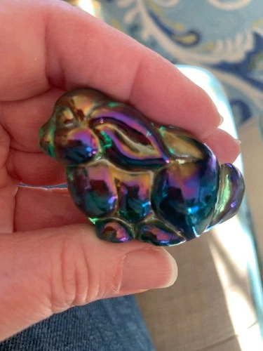 Fenton Iridescent Carnival Glass Mini Bunny Rabbit w/ Fenton Sticker