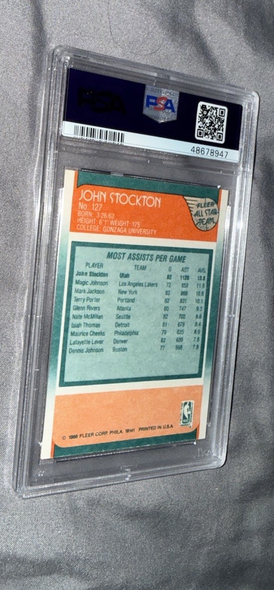 1988 Fleer John Stockton All-Star #127 PSA 9 MINT Utah Jazz Rookie Year Subset view 3