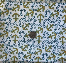 NAUTICAL BOAT ANCHORS 100% COTTON FABRIC QUILT DAVID TEXTILES SOLD HALF YARD