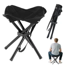 Portable Folding Camping Stool, Travel Fishing Chair Quad Frame Camping Black