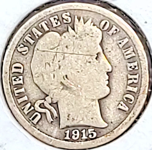 1915-P BARBER DIME IN UPPER GOOD / CIRCULATED CONDITION