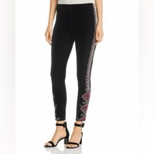 Johnny Was Blair Legging in Black Stretch Velvet Embroidered Skinny Pants Medium