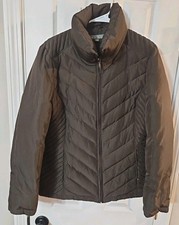 Kenneth Cole Reaction Puffer Chaqueta Mujer Grande Marrón Cremallera Completa Abrigo
