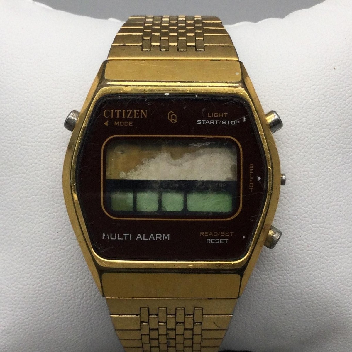 Vtg Citizen Mens Watch 34mm Multi Alarm Digital Gold Tone NOT