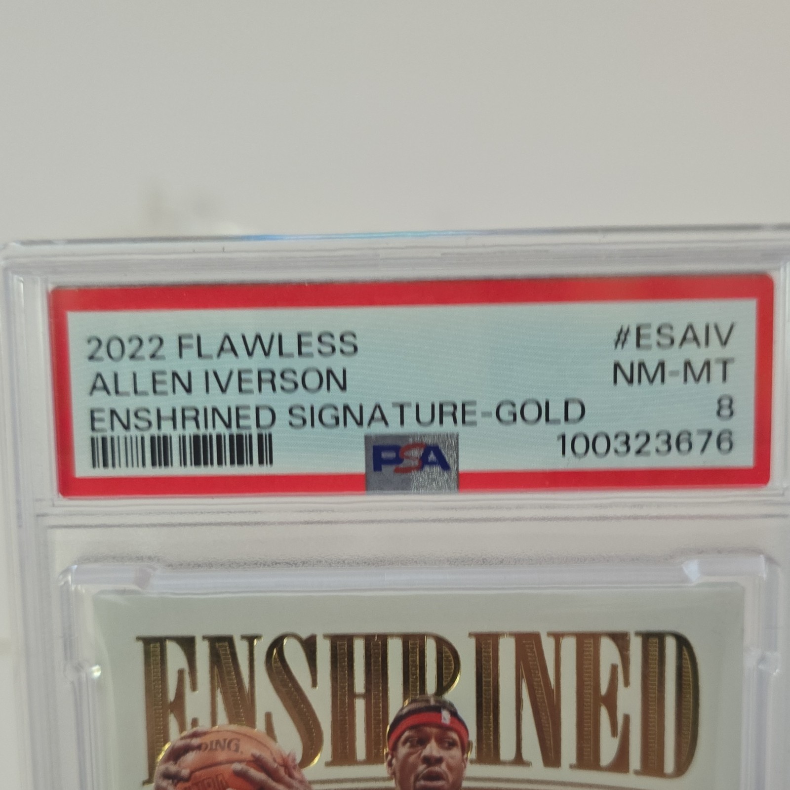 Panini 2022 Flawless Enshrined Signatures Gold Allen Iverson ES-AIV PSA 8 Auto view 3