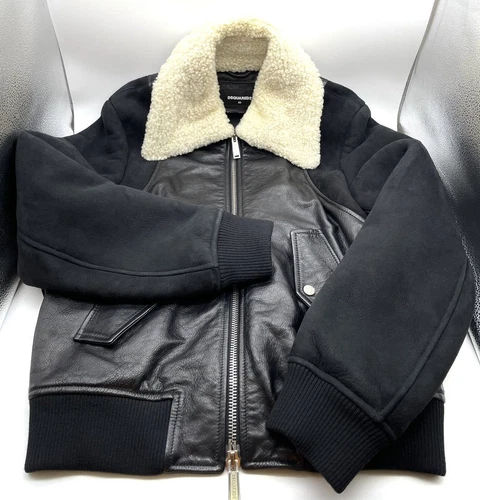 DSQUARED2 Giacca di pelle usata Dsquared 2 taglia 50 nera lunghezza 68 cm