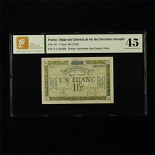 1923 France Regie des Chemins de Fer des Territoires Occupes 1 Franc Pick#R5