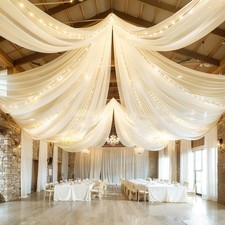 6 Panels Ivory Ceiling Drapes with Lights String for Weddings Drapes 5ftx20ft...