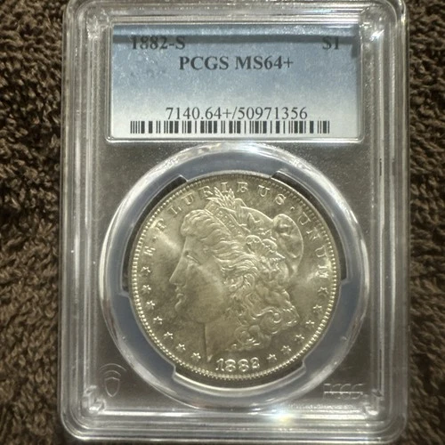 Rare Grade 1882-S Morgan Silver Dollar, PCGS MS64+ Highly Collectible