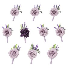 Boutonniere for Men Wedding - 10pcs Purple Groom  Groomsmen Boutonnieres Set...
