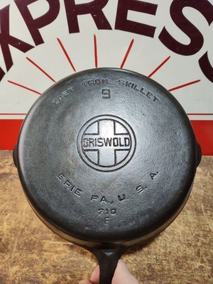 ''Fully Restored'' GRISWOLD CAST IRON #9  SKILLET Large Logo 11'' Seasoned 