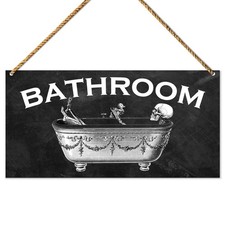 Vintage Bathroom Wood Sign Decor, Guest Bathroom Decoration Toilet Wall Restr...