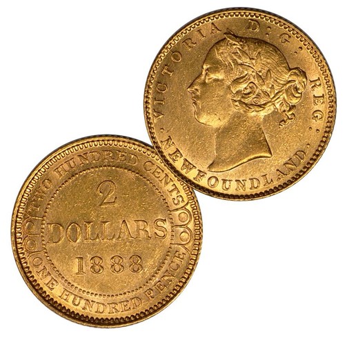 1888 Newfoundland Canada $2 "Double Dollar" in AU / UNC condition