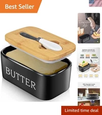 Modern Black Butter Dish Set - Includes Lid & Knife for Effortless Freshness