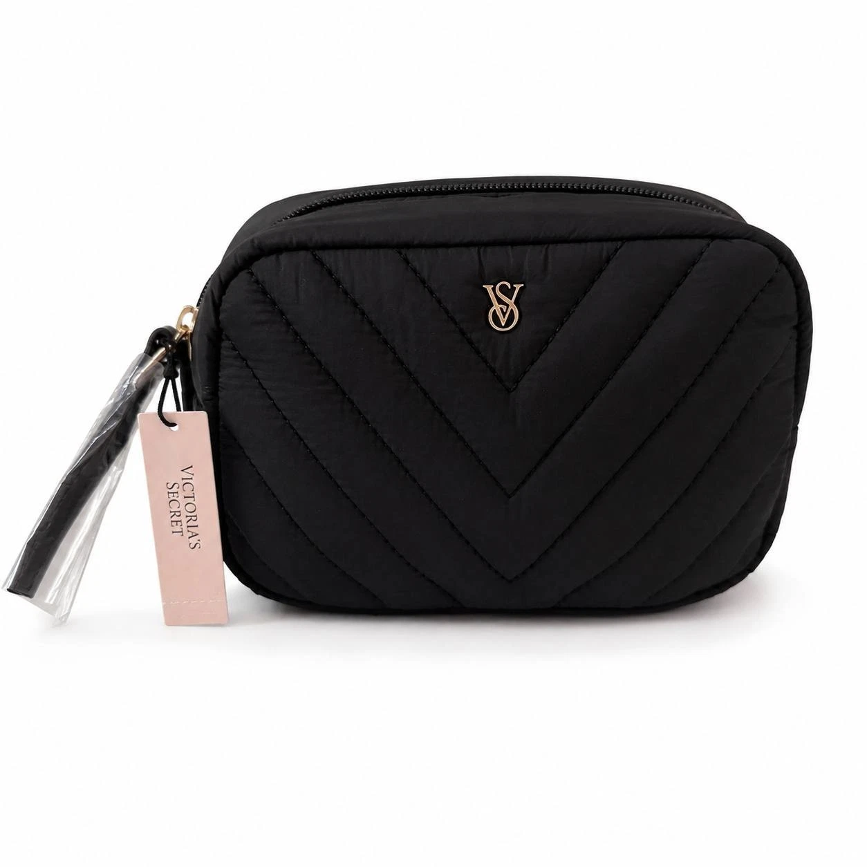 VS Quilted Travel Cosmetic Bag Black Makeup Organizer Wristlet NWT