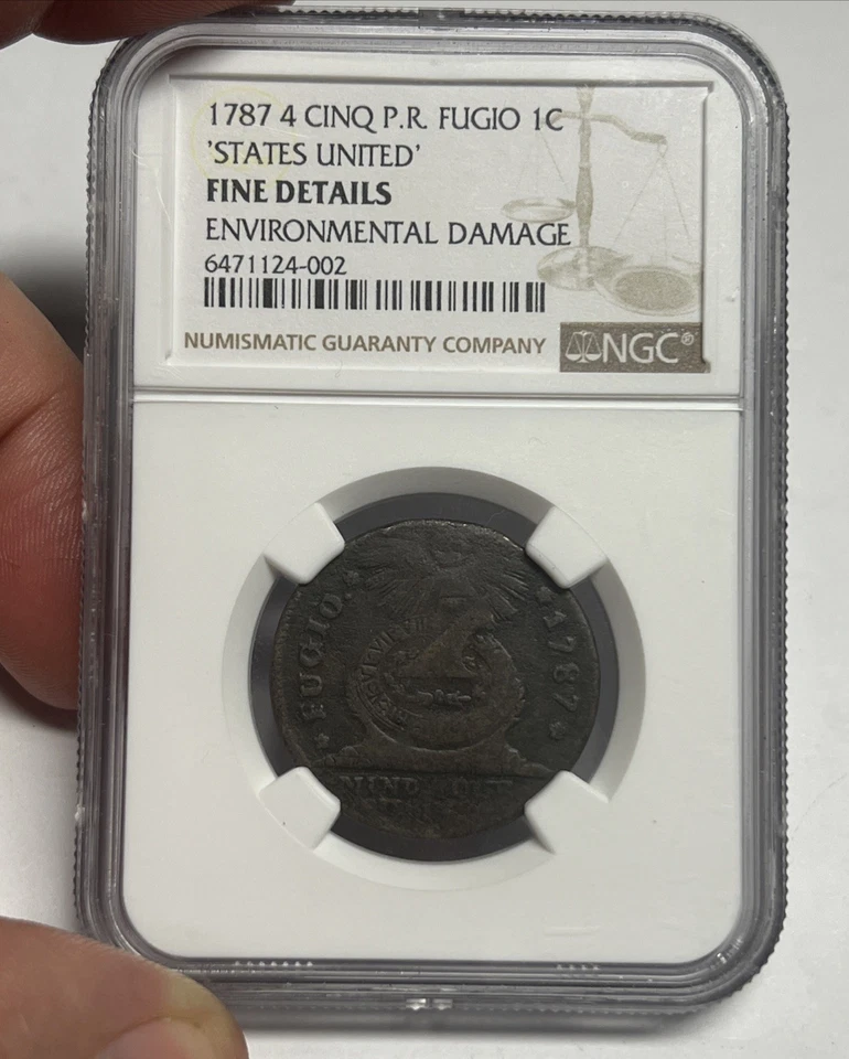 1787 Fugio 4 Cinq Cent ‘STATES UNITED’ NGC Fine Details NEWMAN Var? Pointed Rays - Image 2 of 4