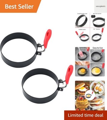 3.5'' Egg Rings Set of 2 with Silicone Handle, Round Mold for English Muffins,...