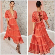 Ulla Johnson Alma Embroidered Beaded Maxi Dress Clay Size 0