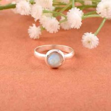 Rainbow Moonstone Gemstone Ring Stacking Ring 925 Sterling Silver Beaded Ring