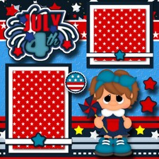 JULY 4TH  GIRL  2 premade scrapbook pages paper piecing CHERRY prints 0069