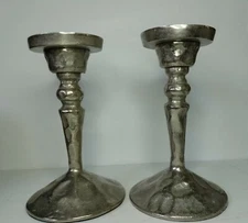 Set Of 2 Pier One Imports Brutalist Hammered Metal Candlesticks  