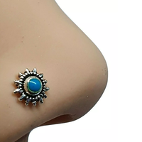Blume Nasenstecker 6Mm Blau Emaille 22G (0,6Mm) 925 Silber Kugelende KöRpersc...