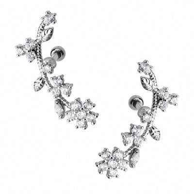 Tragus Helix Cartilage Ohr Piercing Knorpel Schmuck Stecker mit Kristall Blumen