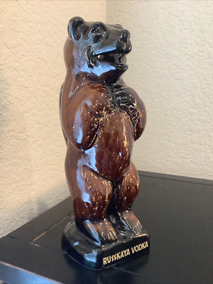 Ceramic Russian Bear Russkaya Vodka Pitcher Decanter Barware- 9 Inch