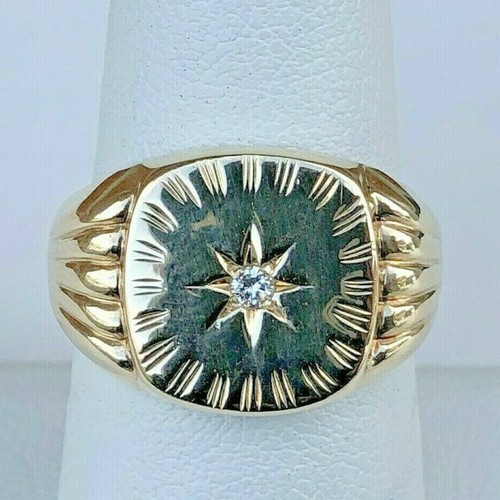 Men's Moissanite 14K Yellow Gold Plated Art Deco Engagement Band Pinky