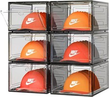 6 Pack Hat Organizer Box, Stackable Clear Baseball Caps Holder Box Containers...