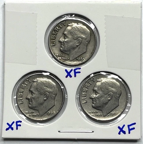 (3) 1965, 1966 & 1967 Roosevelt Dimes, (XF)Extra Fine Coins - Collectible