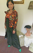 70 s Vintage Black Orange Hippie Floral Psychedelic Palazzo Jumpsuit Jacket Set