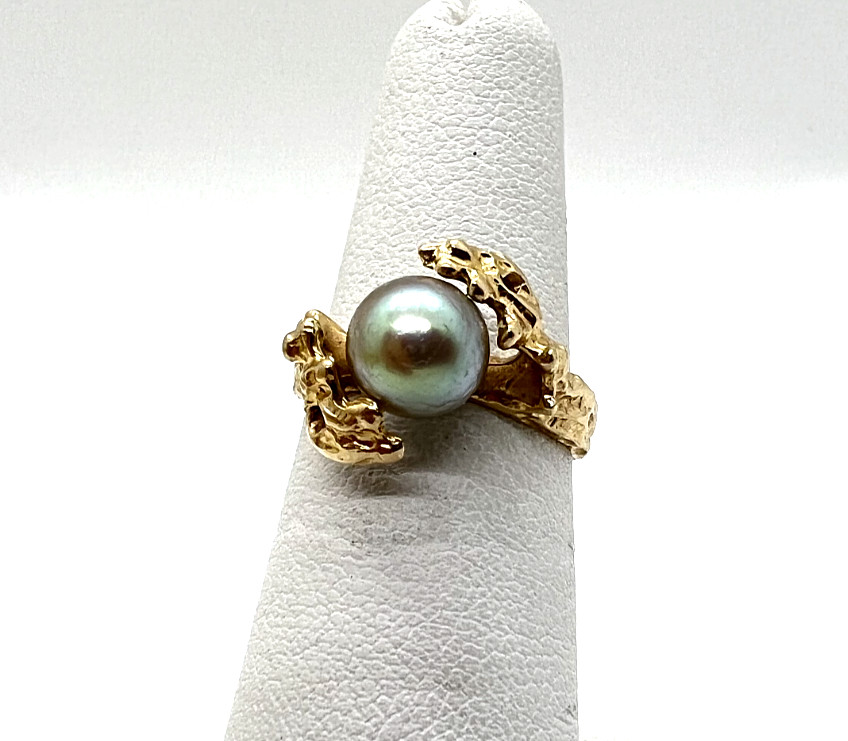 14K Solid Gold Custom Made Black Pearl Designer R… - image 4