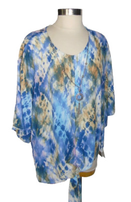 Alfred Dunner Woman 2X Indigo Daze  Top 3/4 sleeve Blue  Floral Stipe NEW