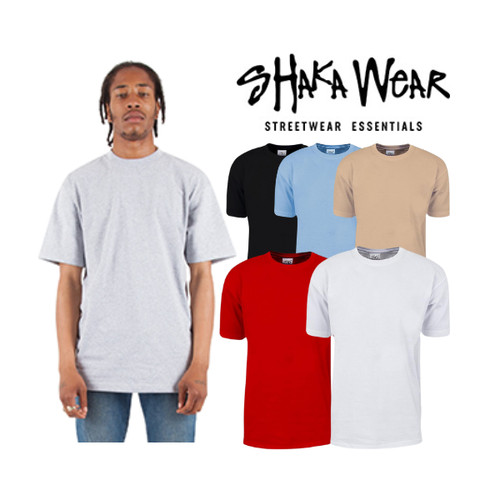 Shaka Wear Men’s Heavyweight Blank T-Shirt – Plain Crewneck Short Sleeve Tee