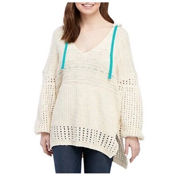 OFF WHITE Maglione con cappuccio all'uncinetto Free People One That I Want nuovo con etichette taglia M