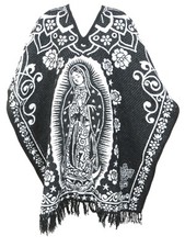 MEXICAN PONCHO , VIRGEN DE GUADALUPE ,Blanket Gaban ,One Size, BLACK
