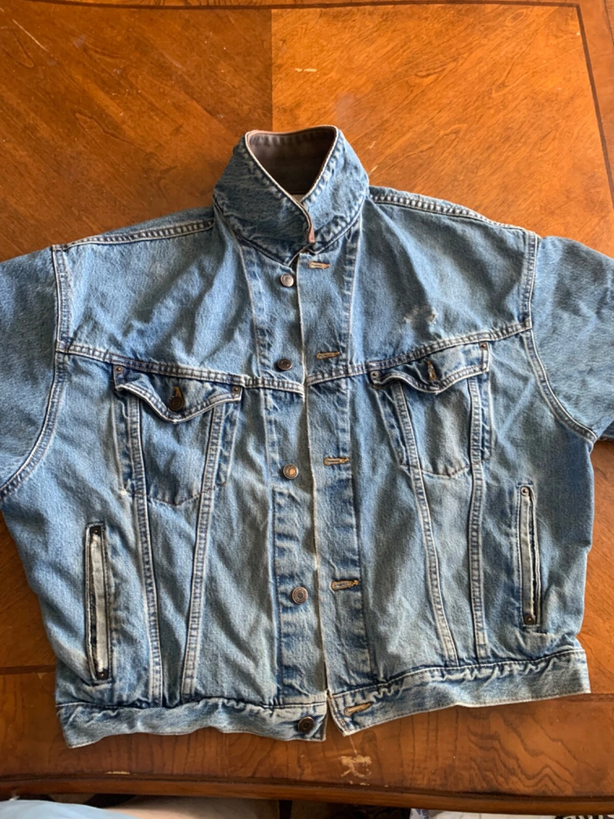 ID Wear Jacket Men XL Denim Jean Jacket Button Leather Collar