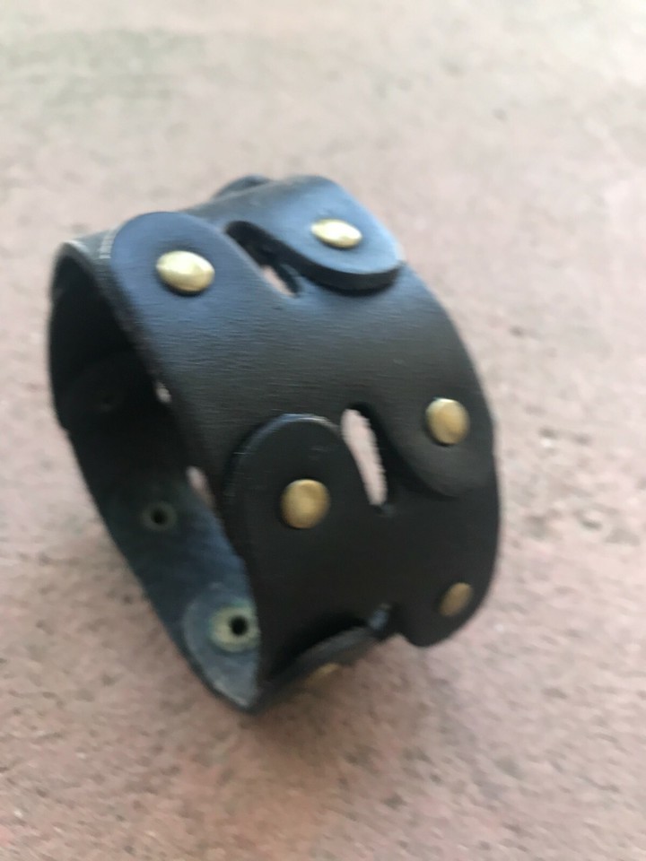 Men's Punk Wide Genuine Leather Belt Wristband Bangle Cuff - Foto 3