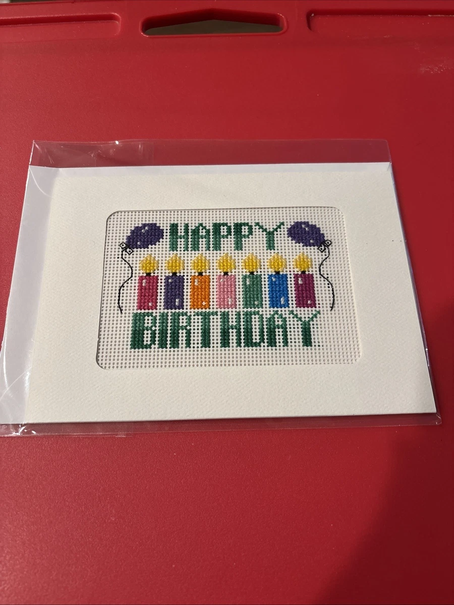 FINISHED COMPLETED CROSS STITCH GREETING CARD ~ Happy Birthday Candles