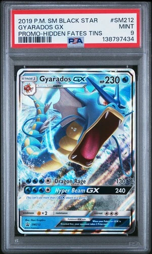 2019 POKEMON SM BLACK STAR PROMO HIDDEN FATES TINS #SM212 GYARADOS GX PSA 9