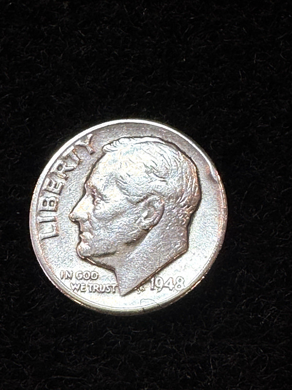 1948 P Roosevelt Dime 90% Silver Fine Condition