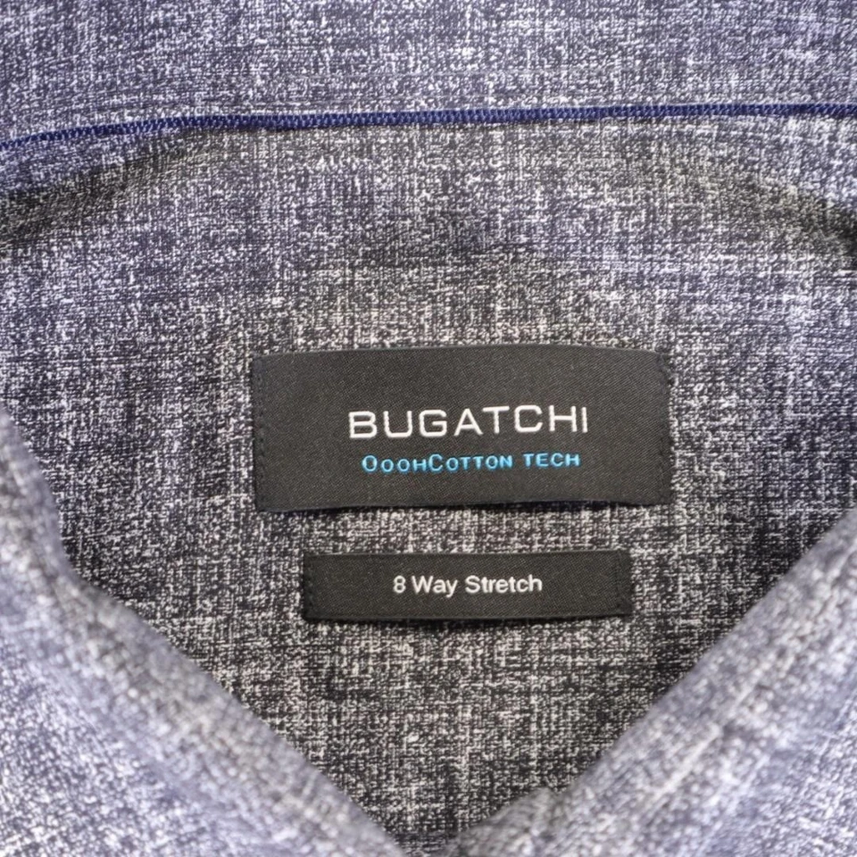 Bugatchi 衬衫男式灰色 OoohCotton Tech 8 路弹力长袖纽扣 — 第 3/4 张图片