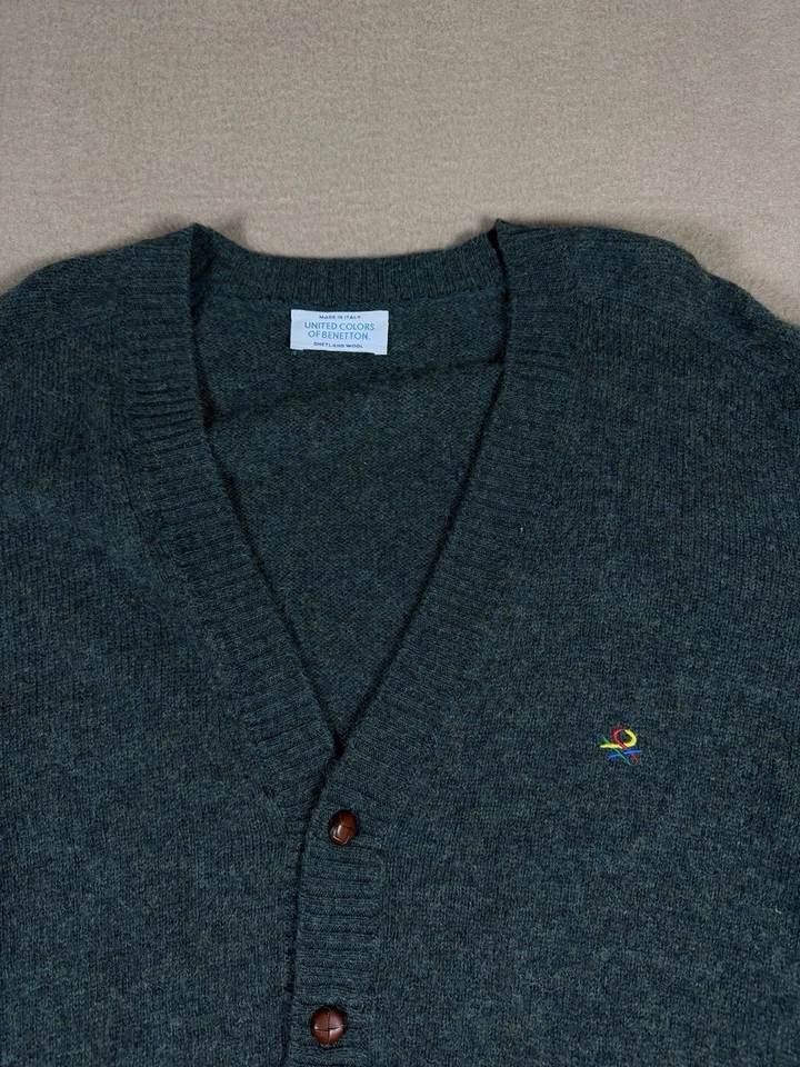 Suéter Vintage United Colors Of Benetton Shetland Lana Verde Hecho en Italia XL Foto 2 de 4