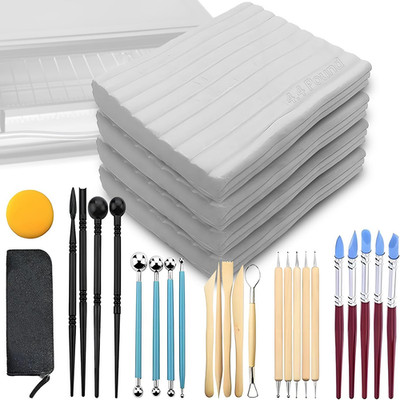 Oven Bake Polymer Clay White, Non Toxic 4.4Lbs with Pottery Tools & Paint Brushe