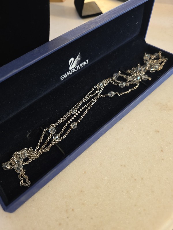 Swarovski Touchstone Crystal Necklace,  29 Inch Long Chain, In Box!
